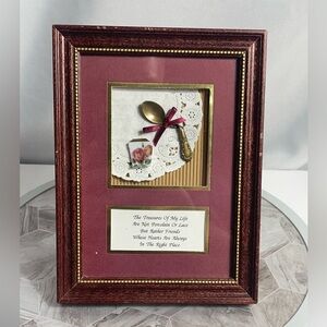 Framed Quote Shadowbox Decor w/ Spoon Porcelain Roses Lace 2001 Handmade